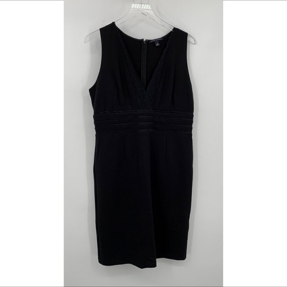 Banana Republic ponte knit black dress shift lace satin piping stretch 14